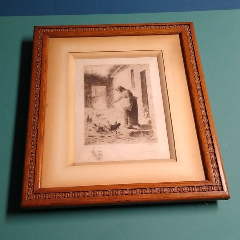 Wooden Framed Vintage Art Etching By FJM Fonfaye de la Prandie Print 1890